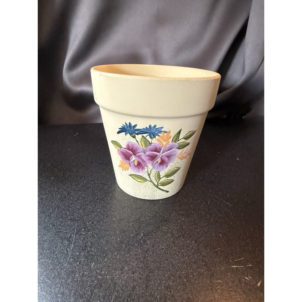 Painted Yellow Flower Pot Pansies Flowers Floral Cottage Core Farm Country Plant